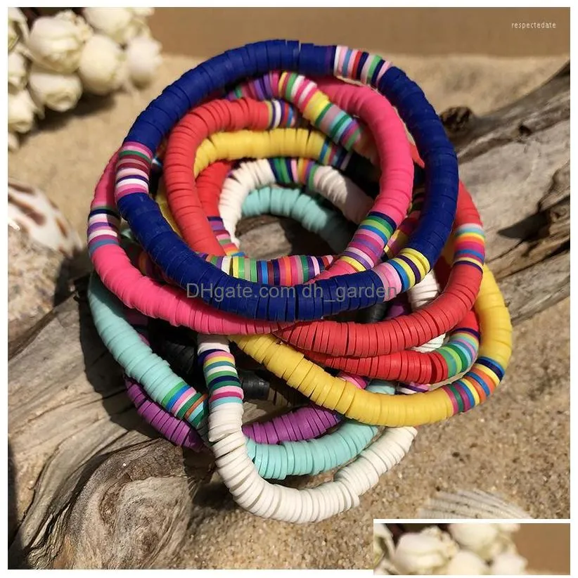 strand surfer heishi stackable bracelets for women rainbow vinyl beaded stretch friendship bohemian summer beach gifts