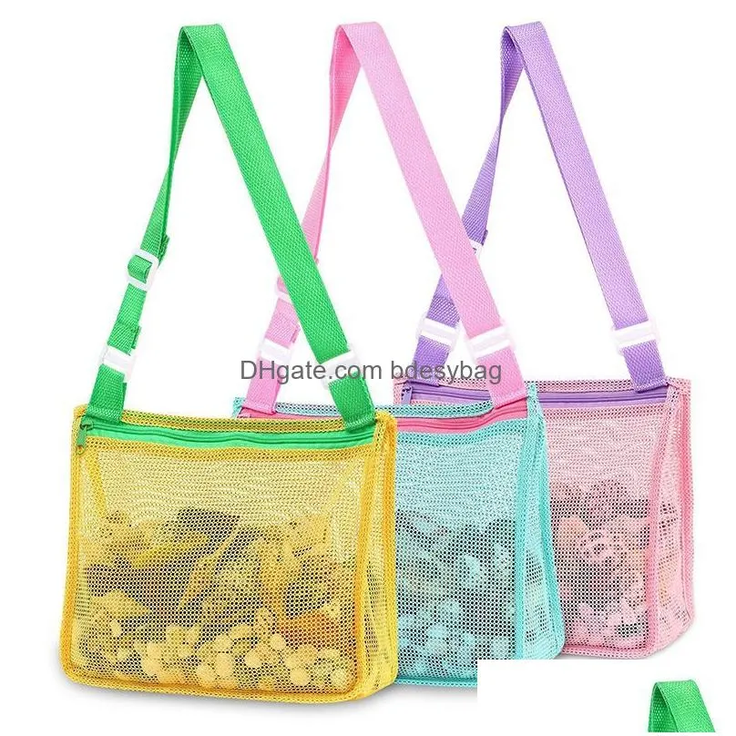 Storage Bags Beach Toy Mesh Bag Kids Shell Storage Seashell Pool Sand Toys Swimming Accessories For Boys Drop Delivery Home Garden Hou Dhues