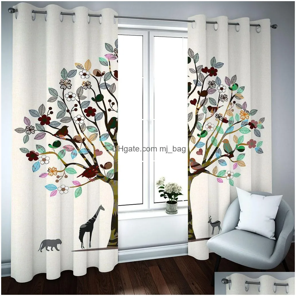 Curtain 2021 3D Curtain Animal Tree Children Room Curtains Modern Fashion Ktv Drapes Cortinas Blackout Drop Delivery Home Garden Home Dhkfj