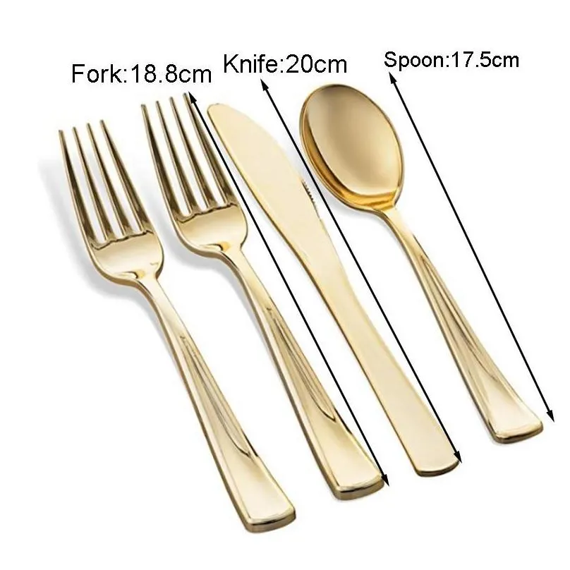 Disposable Dinnerware Disposable Dinnerware 25Pcs Pre-Rolled Napkin And Cutlery Set Plastic Tableware Gold Rosegold Sierware Birthday Dhobl