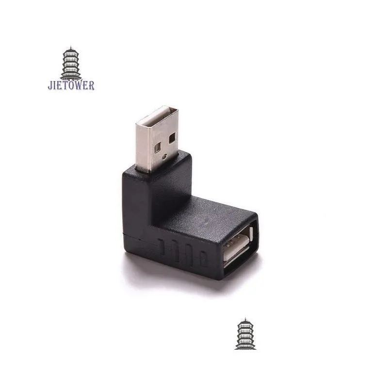 500pcs/lot 90 degree angled USB 2.0 A male to female Adapter USB2.0 Coupler Connector Extender Converter for laptop PC black