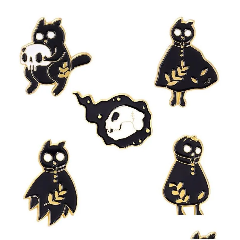 Black Halloween Cat Enamel Pin Cartoon Dark Punk Brooches Metal Badges for Backpack Hat Bags Women Men Accessories