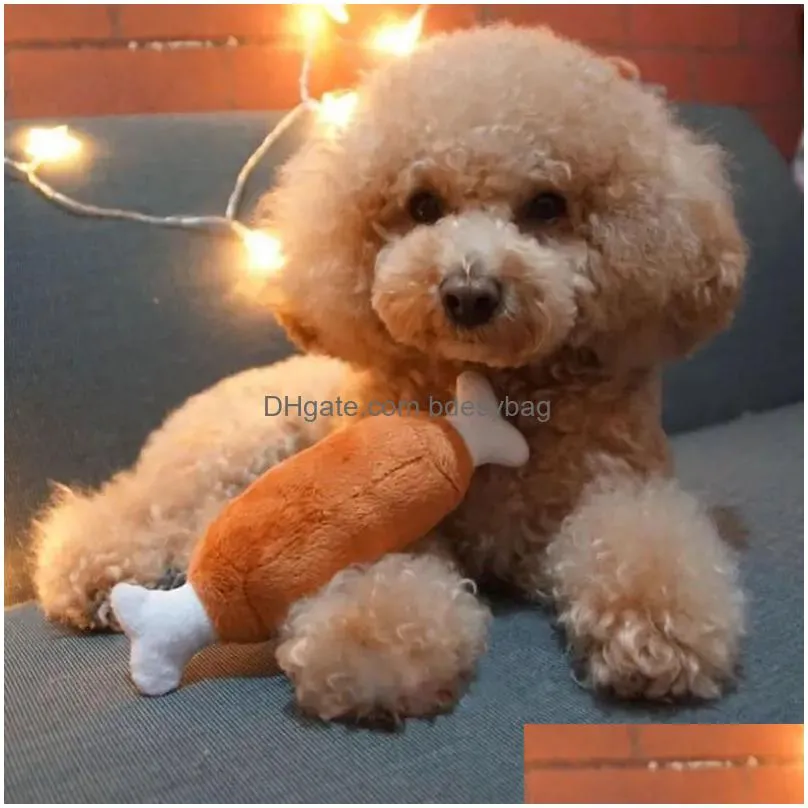 Dog Toys & Chews Animal Pet Dog Squeaky Toys Plush Toy Funny Drumstick Shape Durable For Chew Drop Delivery Home Garden Pet Supplies D Dh0Mg