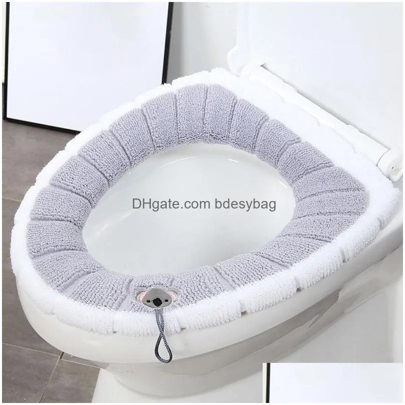 Toilet Seat Covers Thicker Soft Winter Warm Toilet Seat Er Mat Bathroom Pad Cushion With Handle Washable Closestool Warmer Accessories Dhnld