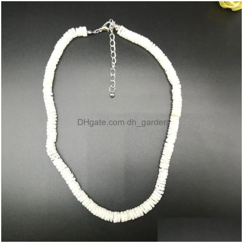 chains white puka shell style necklace - surfer choker summer jewelry accessories for women seashell heishi disc beads