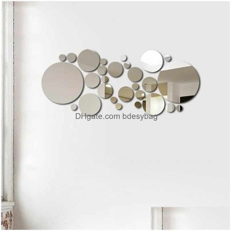 Wall Stickers Acrylic Mirror Wall Sticker Round Decal Self-Adhesive Stickers Diy Removable Mural For Home Decoration 32Pcs/Set Drop De Dh7Bx