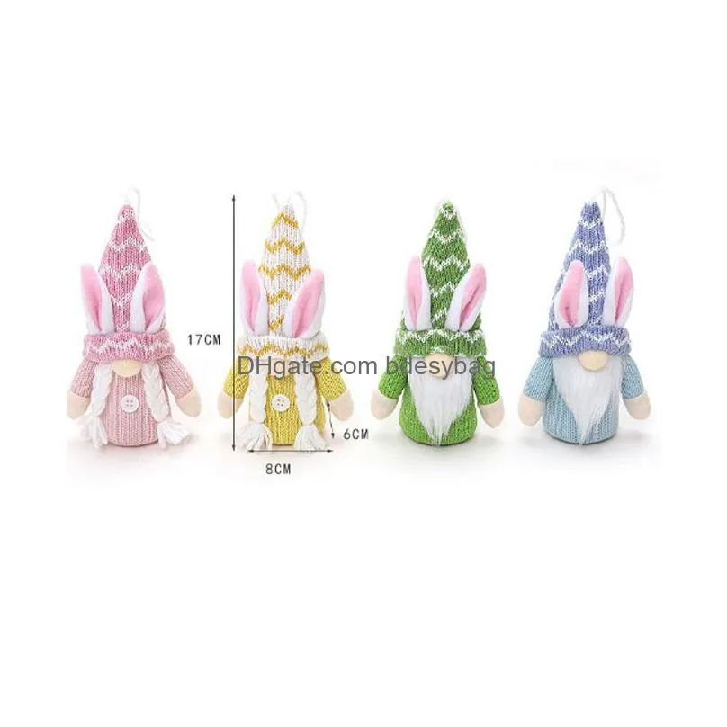 Decorative Objects & Figurines Creative Decorative Objects Cute Easter Faceless Gnome Rabbit Doll Handmade Home Decoration Spring Hang Dhqsm