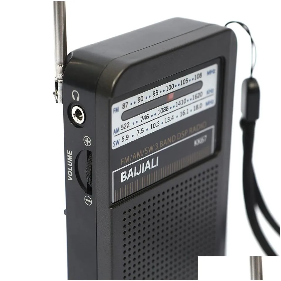 BAIJIALI NEW Portable Mini Radio Handheld ALL Band AM FM SM Music Player Speaker with Telescopic Antenna Outdoor Radio Stereo KK67