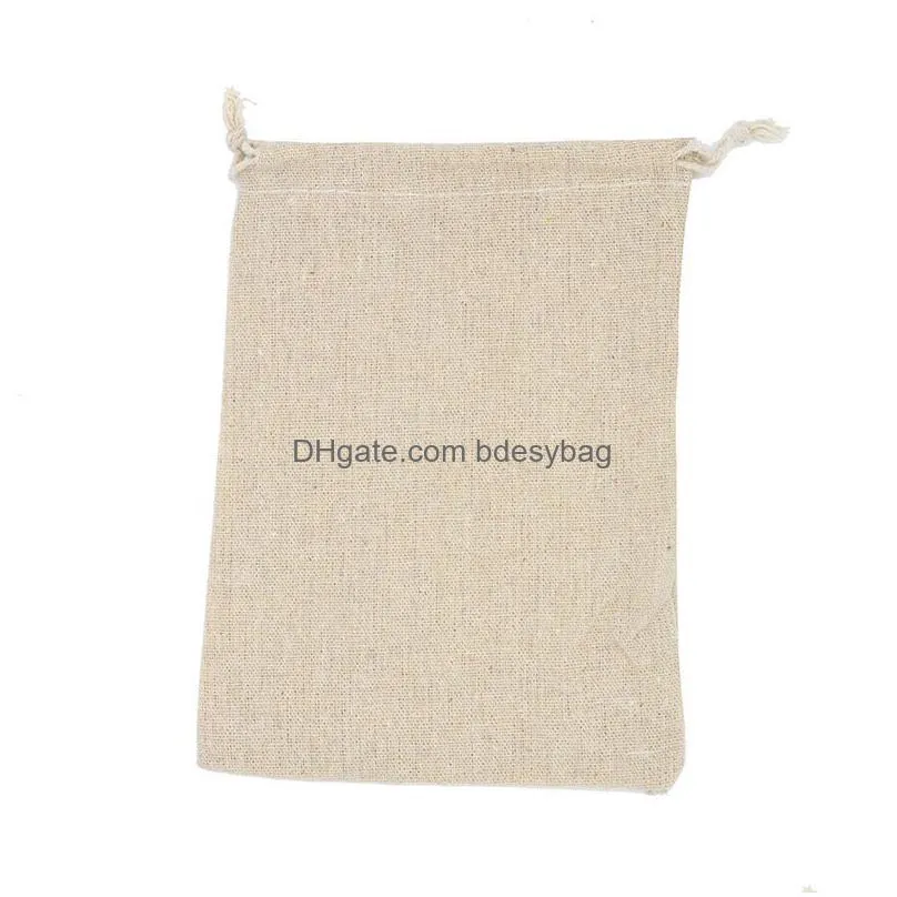 Packing Bags Wholesale Reusable Cotton Linen Dstring Bags For Wedding Christmas Gift Diy Package Small Plain Pouches Home Dustproof St Dhkoe