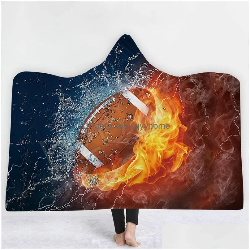 baseball blankets football soccer softball hooded blankets 3d printed sport sherpa blanket kids adults winter plush cape towel gga1848