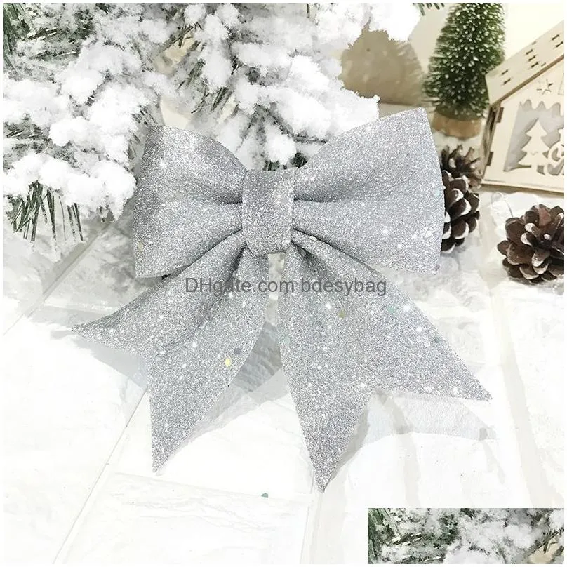 Christmas Decorations Mticolour Glitter Christmas Bows Xmas Tree Hanging Ornaments Topper Decorations For Home Navidad 2024 New Year G Dhmi8