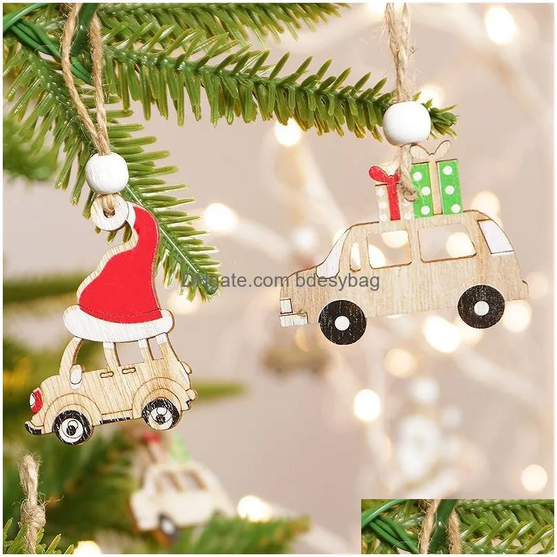 Christmas Decorations Handmade Wooden Ornament Christmas Tree Pendant Scooter Angel Elderly Snowman Deer Festival Wedding Decoration 1 Dhcdq