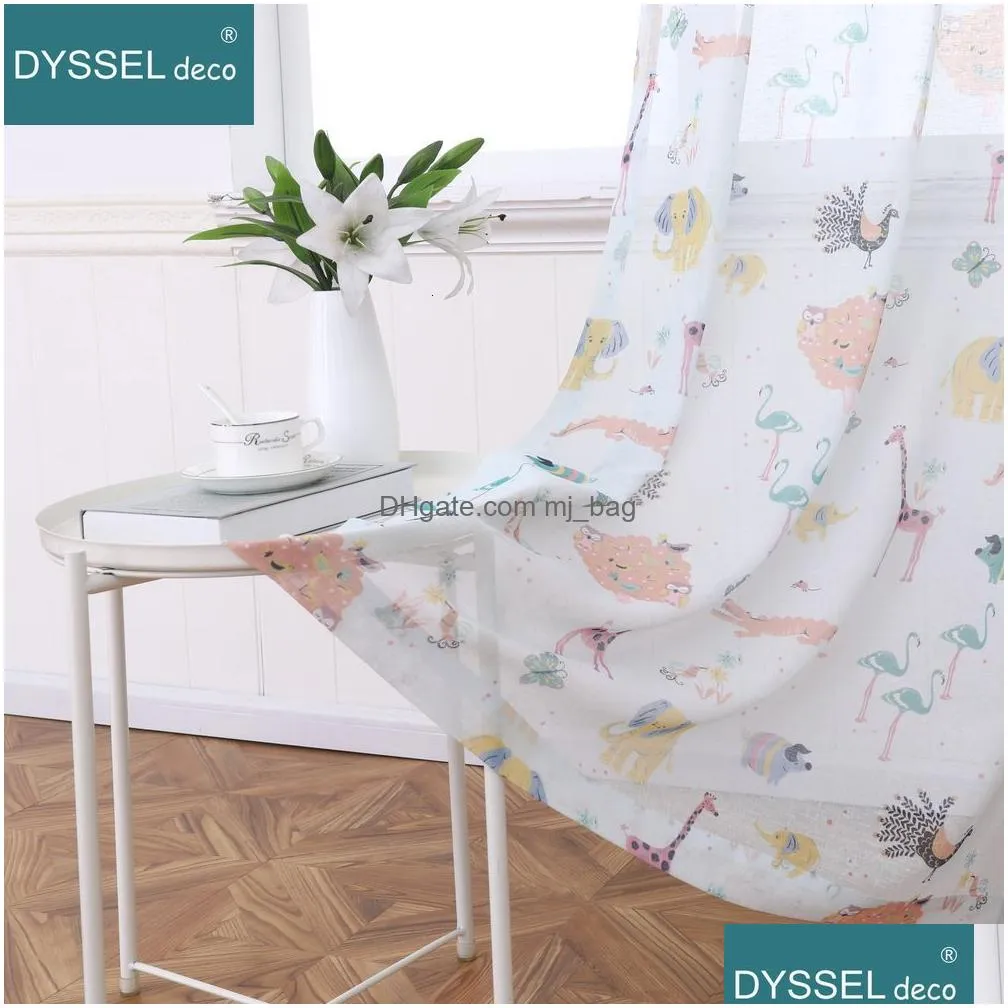 Curtain Curtain Natural Children Room Kids Cute Cartoon Animals Printting Europe Style Tle Sheer Blackout Windows Drape For Kidroom Dr Dhila