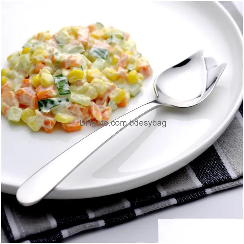 silver long handle stainless steel mirror polishing dinner mixing spoon delicate rose shaped tableware flatware lx2758