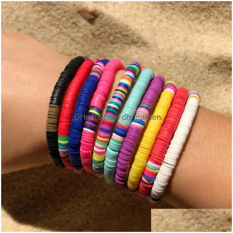 strand surfer heishi stackable bracelets for women rainbow vinyl beaded stretch friendship bohemian summer beach gifts