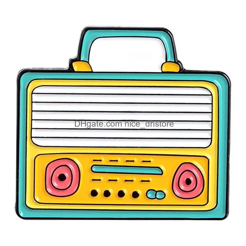 cute small funny radio tv enamel brooches pins for women girl men christmas gift demin shirt decor brooch pin metal kawaii badge