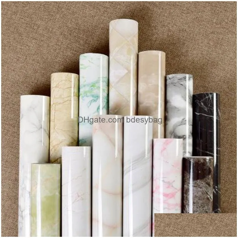 Other Decorative Stickers 40Cm Width Marble Self Adhesive Wallpaper Vinyl Wall Stickers Waterproof Contact Paper For Kitchen Decorativ Dh8Hb