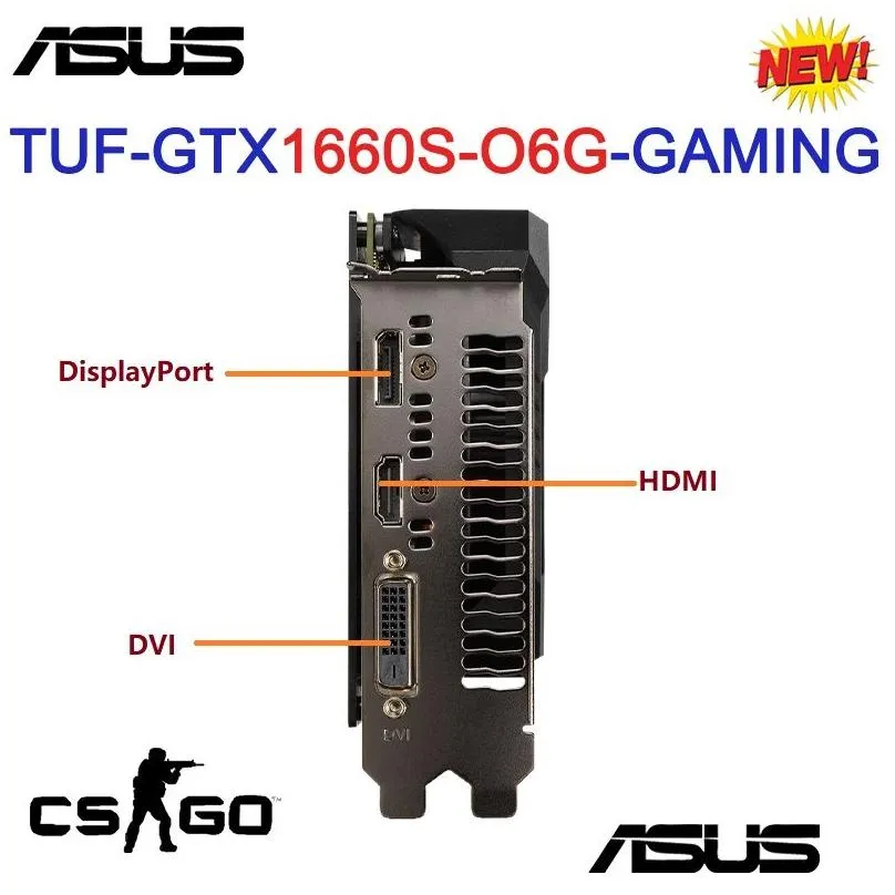 ASUS TUF GTX1660TI 6G EVO GAMING GTX1660S O6G Graphics Cards GDDR6 14000MHz 192bit Mining Placa-me GPU Desktop Video Card New