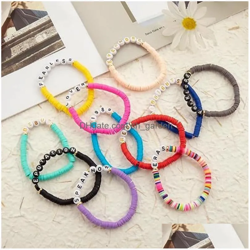 11pcs/set taylor swiftie friendship bracelets surfer heishi beads strands fearless letter charm stackable soft clay boho wristband beach jewelry gift for