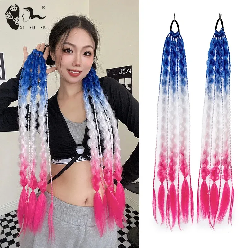 Ponytails Long Bubble Ponytail Braided Extensions Synthetic Hair Hand Made PonyTail Colorful Natural Hair For Women Tail Hairpiece 231116