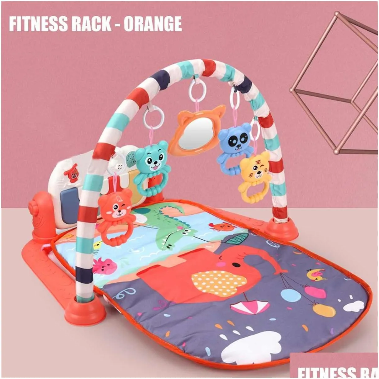 3 In 1 Baby Infant Gym Play Mat Fitness Music Piano Hanging Toy Projector Early Educational Puzzle Carpet Kids Rug 76x56x43cm 210402