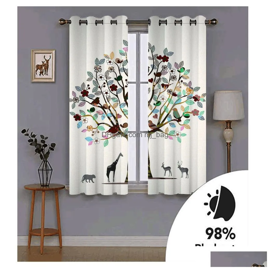 Curtain 2021 3D Curtain Animal Tree Children Room Curtains Modern Fashion Ktv Drapes Cortinas Blackout Drop Delivery Home Garden Home Dhkfj