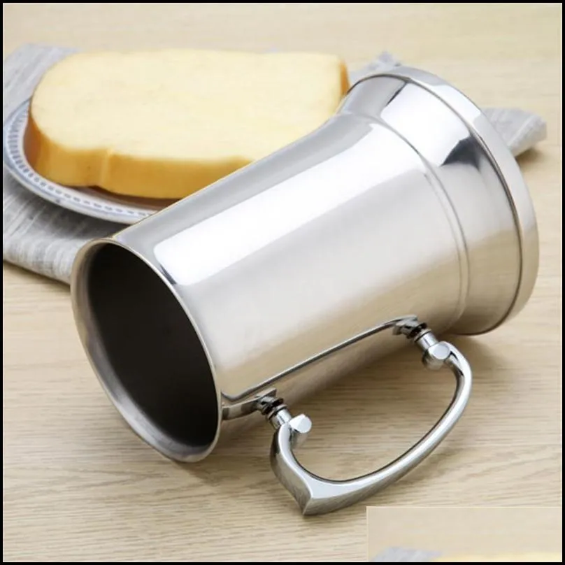 16oz double wall stainless steel tankard double wall beer mug cocktail breakfast tea milk mugs with handgrip coffee cup bar tools drinkware tool fy5306