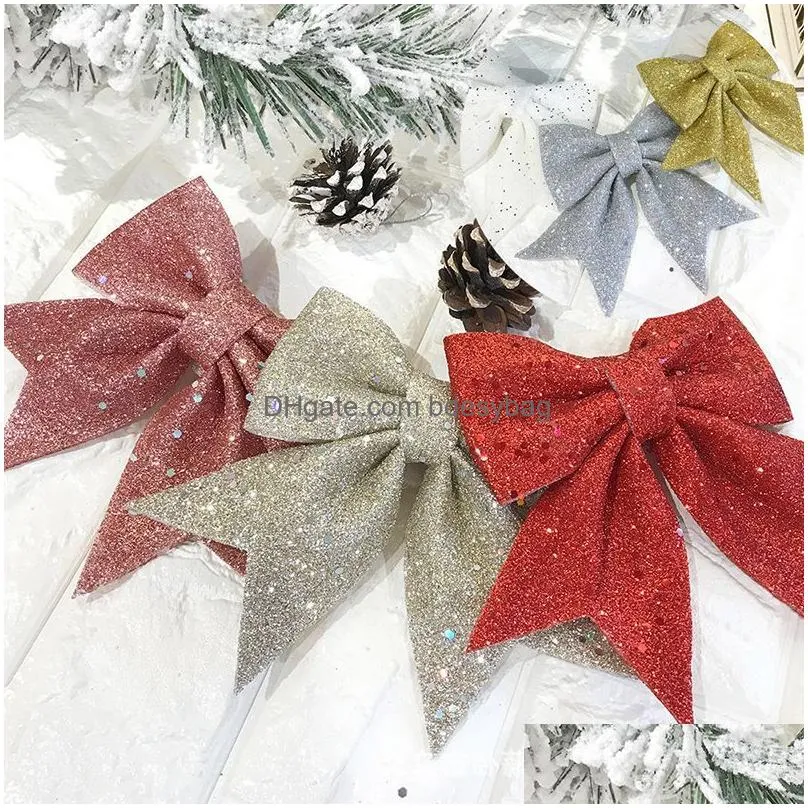 Christmas Decorations Mticolour Glitter Christmas Bows Xmas Tree Hanging Ornaments Topper Decorations For Home Navidad 2024 New Year G Dhmi8