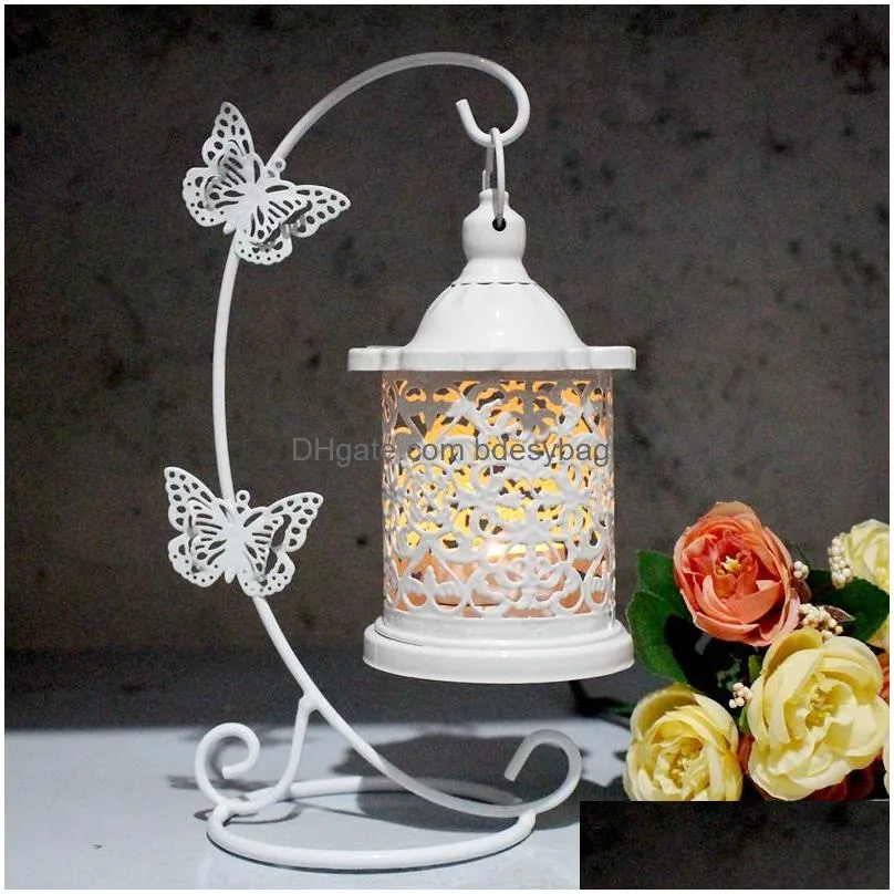 Candle Holders Iron Butterfly Hook Candle Holder Hollow Birdcage Candlestick For Home Table Decoration Ornament European Drop Delivery Dhyql