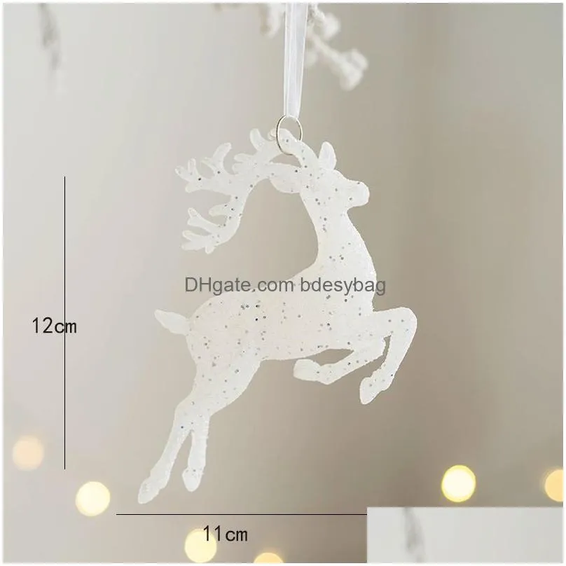 Christmas Decorations White Deer Christmas Tree Hanging Pendants Glitter Small Xmas Oranments Elk Merry Decor Happy New Year 2024 Drop Dhvmk