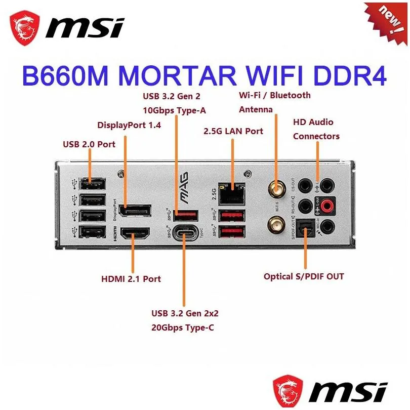 MSI MAG B660M MORTAR WIFI DDR4 Motherboard Intel Core i5 12400 CPU Kit LGA 1700 PCI-E 4.0 M.2 D4 128GB 5333MHz Mainboard New