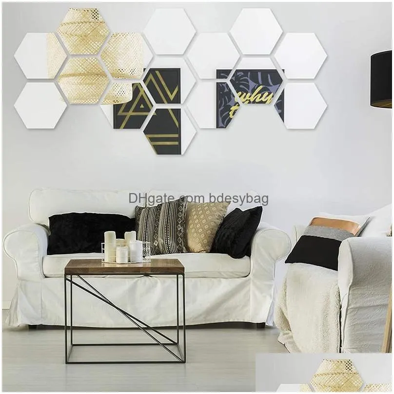 Wall Stickers Hexagon Mirror Acrylic Wall Stickers Diy Art Decoration Living Room Bedroom Bathroom Home Decor 12Pcs/Set Drop Delivery Dh0Ue