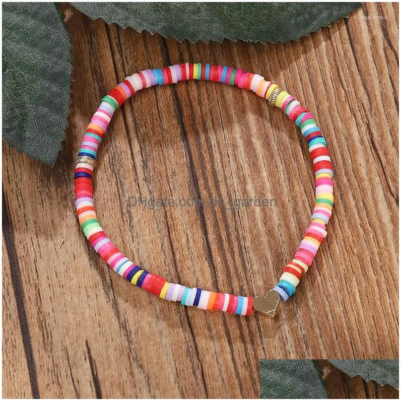 strand g.y x 4 mm bohemian african vinyl beads heishi bracelet couple paired gold heart polymer clay disc stretch beach surfer