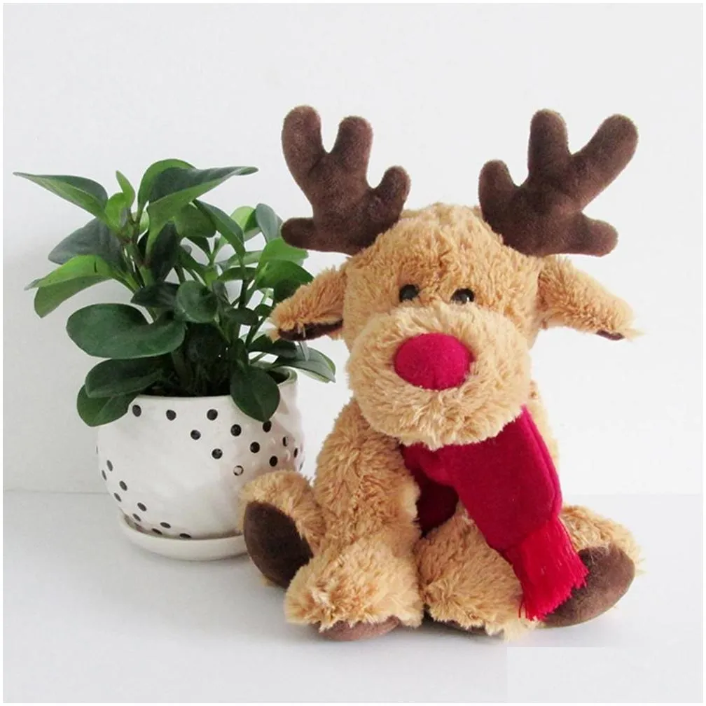 Lovely Christmas Reindeer Scarf Plush Stuffed Doll Toy Home Sofa Decoration Gifts For Children home decoration accessories LJ201126