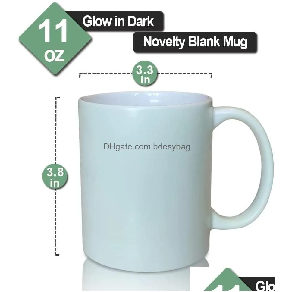 11oz sublimation blank ceramic milk tea cup glow in the dark coffee mug white coated ceramic luminous mugs blanks