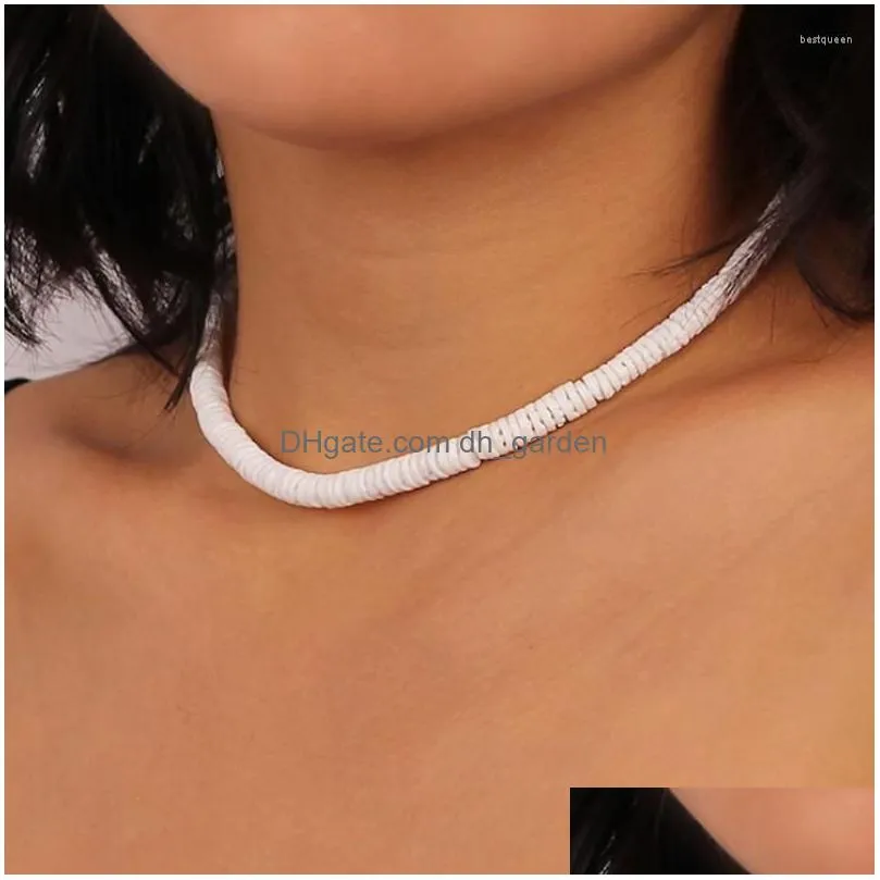 chains white puka shell style necklace - surfer choker summer jewelry accessories for women seashell heishi disc beads