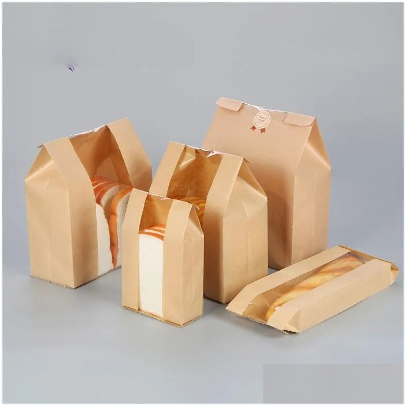 Reusable Grocery Bags Customized Take Away Food Bag Fashion Shop Brown Kraft Paper Bags Toast Open Window Drop Delivery Home Garden Ho Dh8Jp