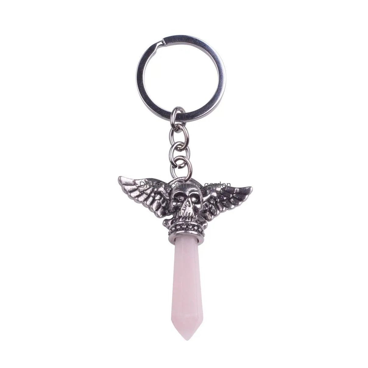 wholesale natural reiki rose quartz charm keychain cat turtle wing gemstone pendant for women men jewelry