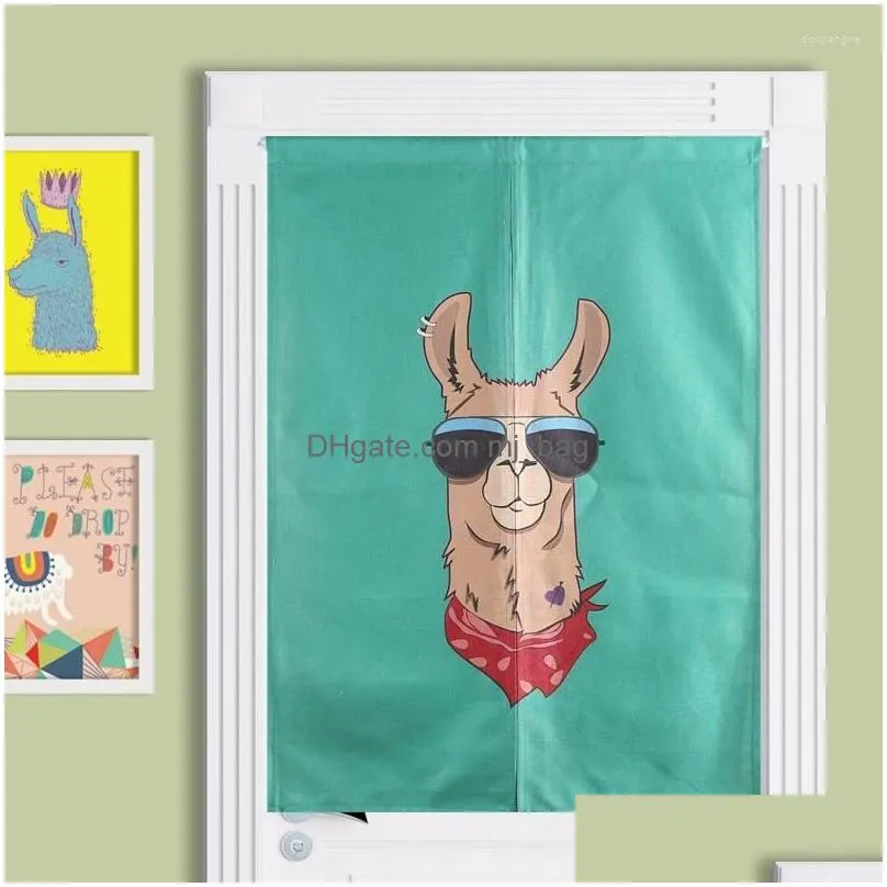 Curtain & Drapes Curtain Colorf Kawaii Llama Painting Short Kitchen Curtains Living Colors Cartoon For Children Room Home Drop Deliver Dh83R