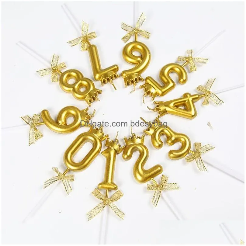 Candles Golden Baby Crown Happy Birthday Cake Decoration Digital Candle 0-9 Gold Powder Diy Creative Party Anniversary Drop Delivery H Dhsyd