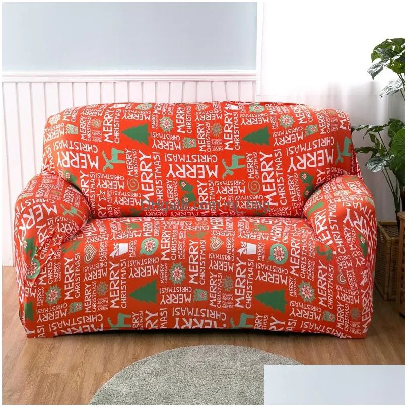 Chair Covers Merry Christmas Printed Sofa Er Santa Claus Cedar Branches Elastic Couch Theme Red Sliper For Living Room 2 3 4 Drop Deli Dhyxv