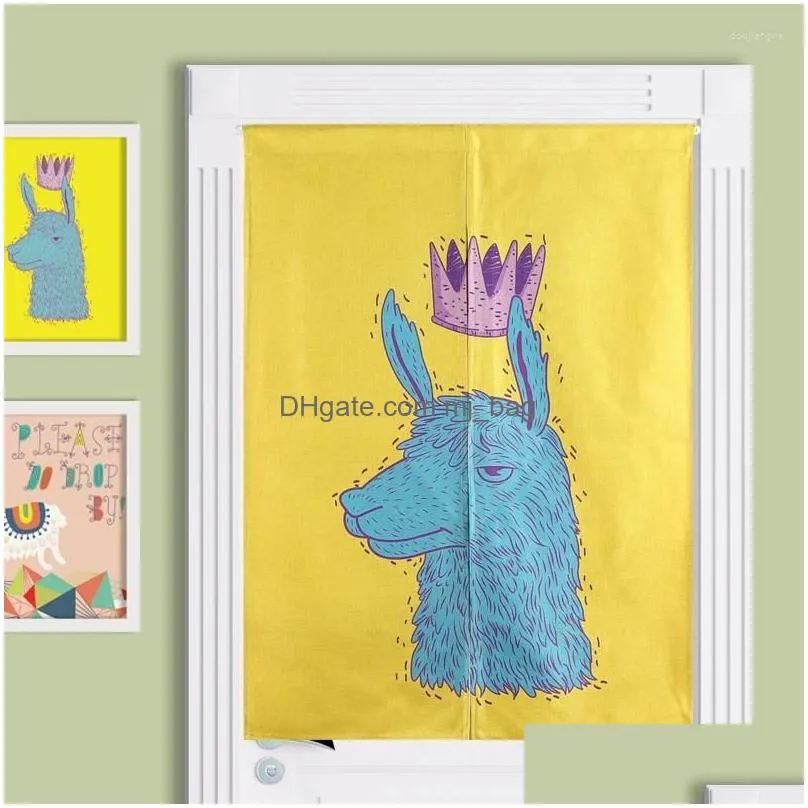 Curtain & Drapes Curtain Colorf Kawaii Llama Painting Short Kitchen Curtains Living Colors Cartoon For Children Room Home Drop Deliver Dh83R