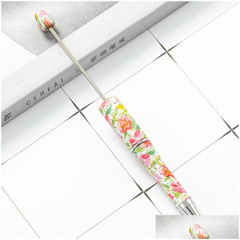 Ballpoint Pens Wholesale Leopard Diy Beaded Ballpoint Pens Plastic Rotary Ball Pen School Office Supplies Highest Quality Drop Deliver Dhvrz