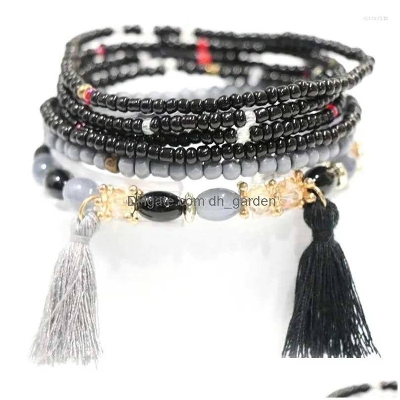 charm bracelets multilayer beads bracelet set for women bohemia tassel pendant beaded chain bangle boho wristband party girls jewelry