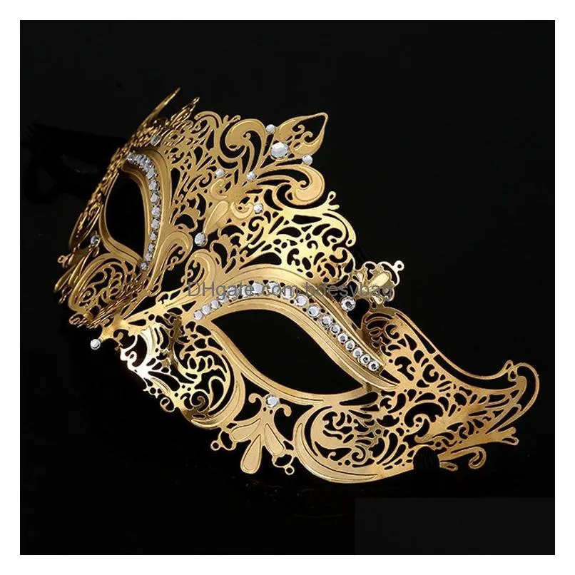 Party Masks Wrought Iron Blindfold Women Metal Hollow Diamond Party Mask Masquerade Half Face Wedding Supplies Drop Delivery Home Gard Dhoxp