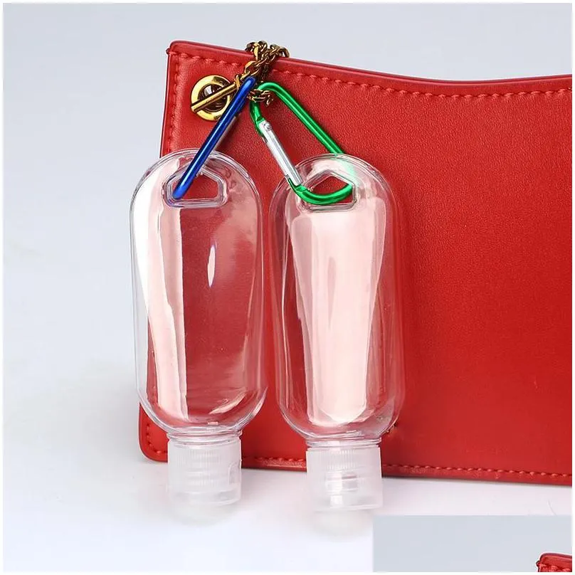 50ml empty alcohol refillable bottle with key ring hook clear transparent plastic hand sanitizer for travel bottles