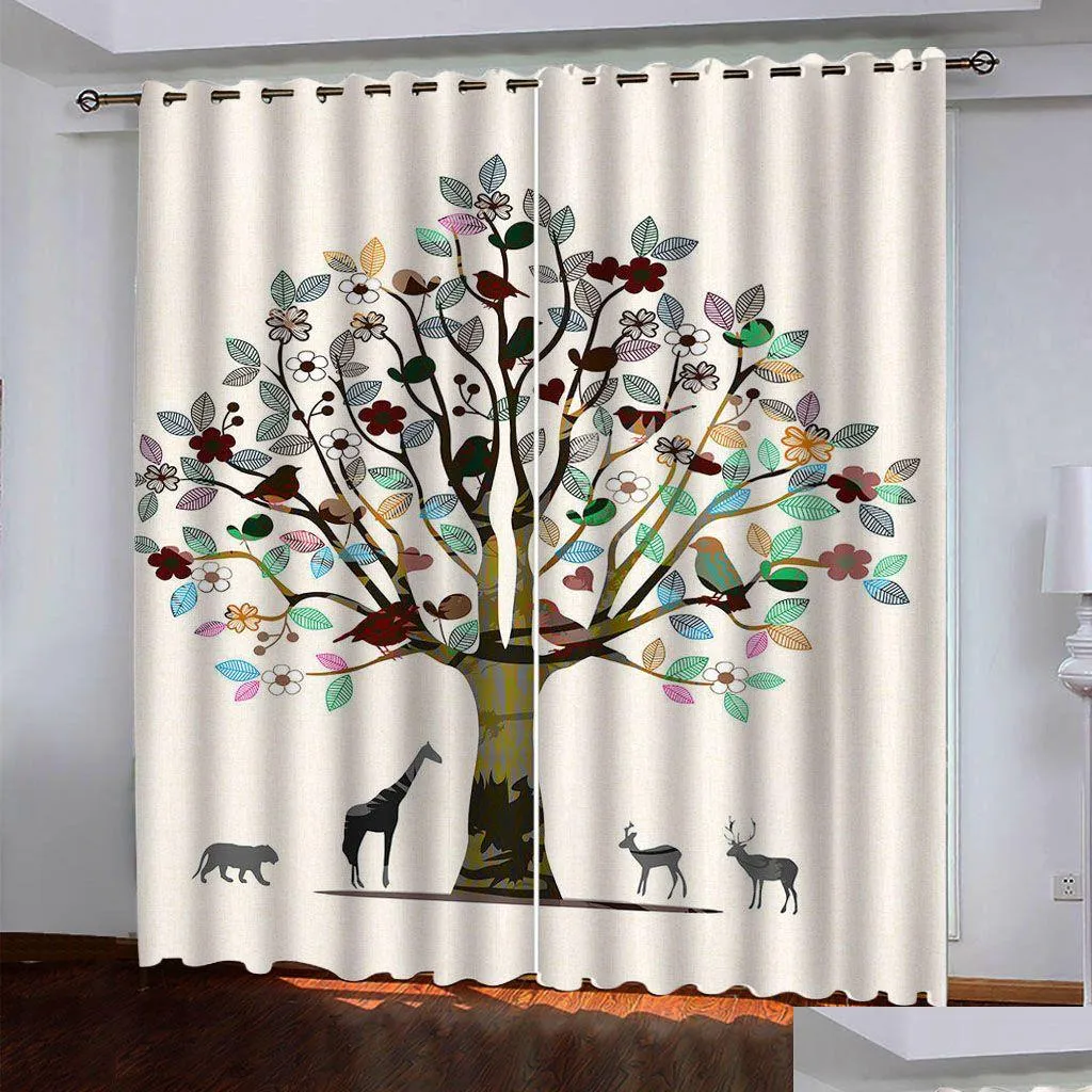 Curtain 2021 3D Curtain Animal Tree Children Room Curtains Modern Fashion Ktv Drapes Cortinas Blackout Drop Delivery Home Garden Home Dhkfj