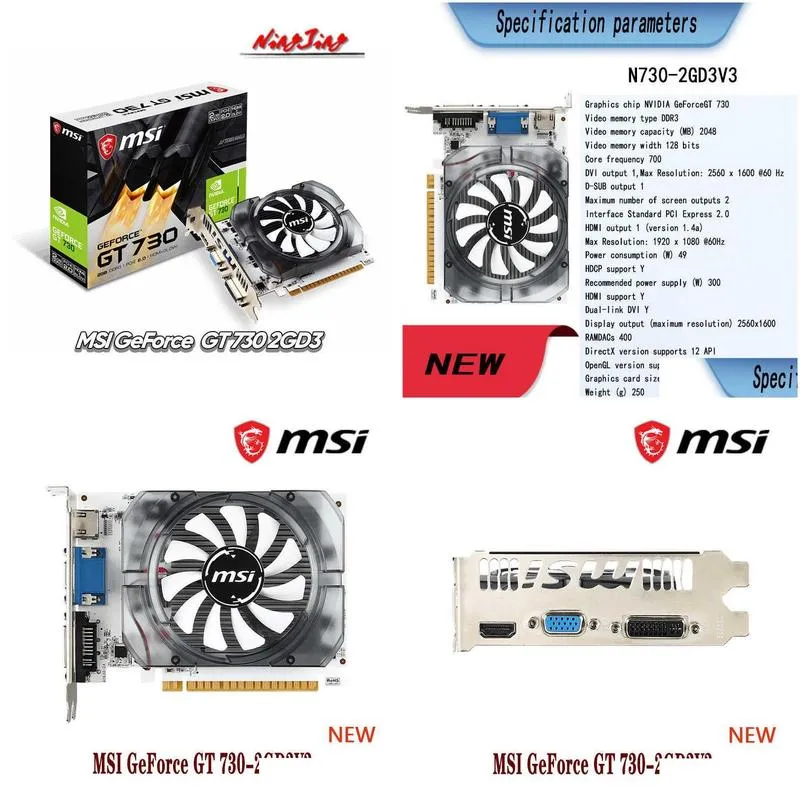 MSI New GeForce GT730 2GD3 2G 730 28nm 2GB GDDR3 64 bit 128 bit Video Cards GPU Graphic Card DeskTop CPU Motherboard