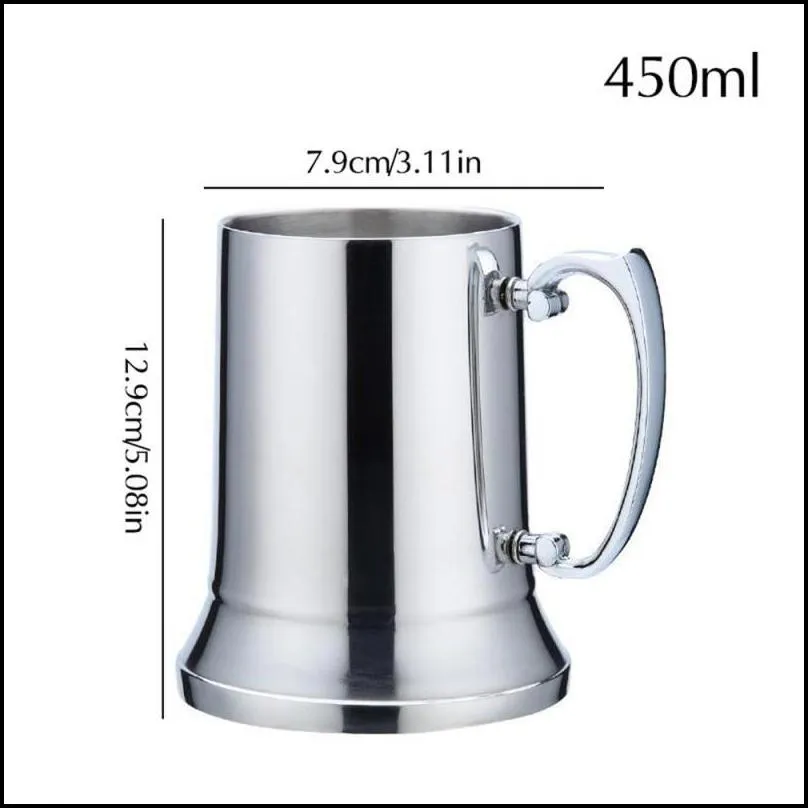 16oz double wall stainless steel tankard double wall beer mug cocktail breakfast tea milk mugs with handgrip coffee cup bar tools drinkware tool fy5306