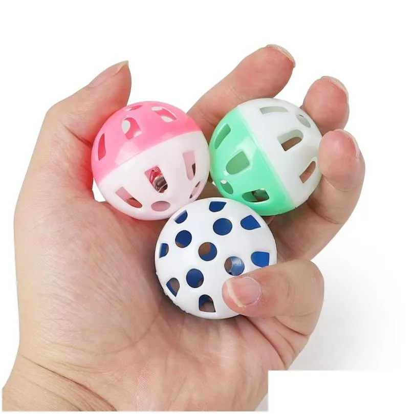 pet toy hollow plastic colourful ball with lovable bells random color puppy kitten playing toys